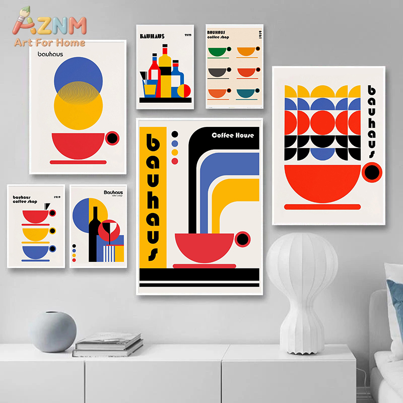 Watercolor Poster Print - Modern Minimalist Geometry Bauhaus Coffee Art