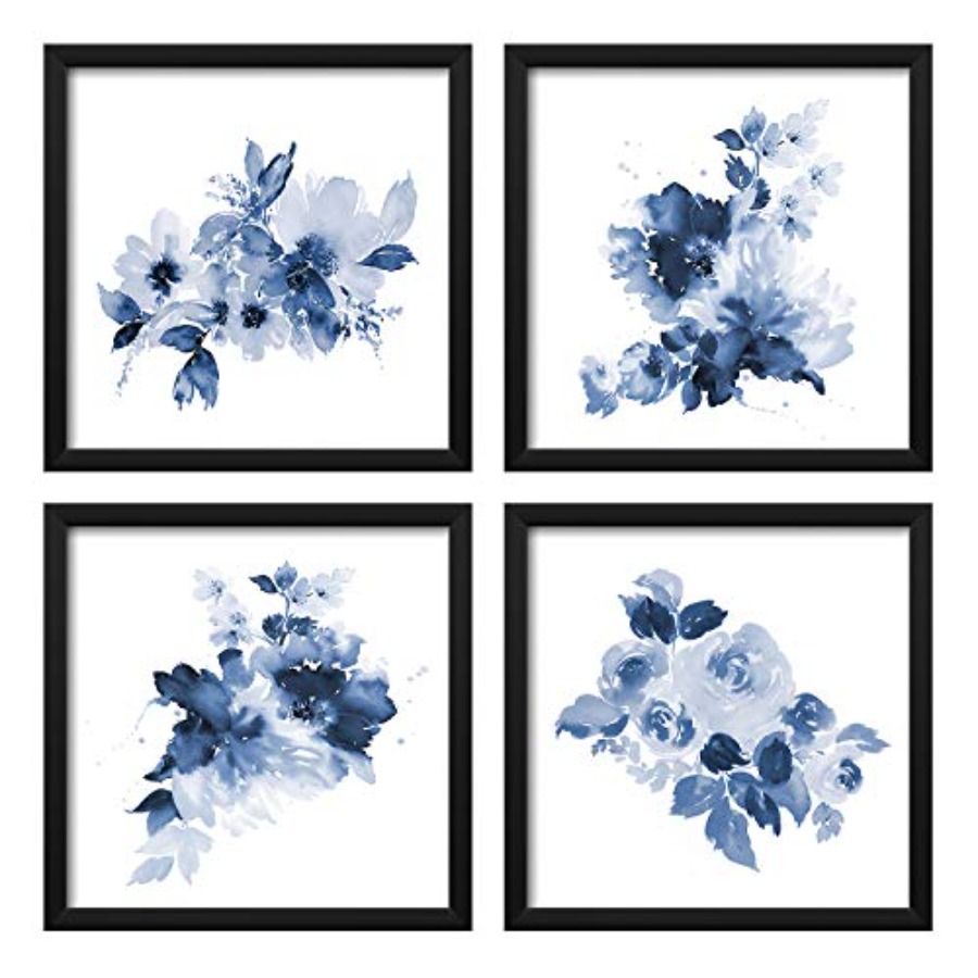 Watercolor Poster Print - Framed Bathroom Wall Decor Navy Wall