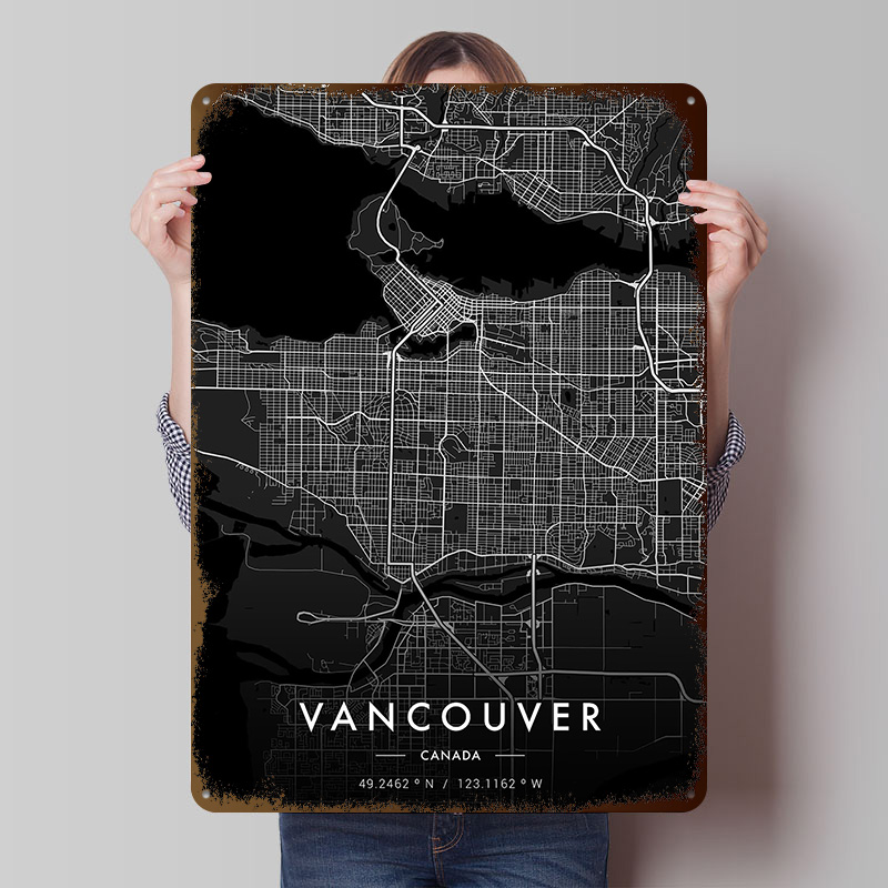 Home Decor Vancouver - Vancouver City Map Dark Tinplate Posters