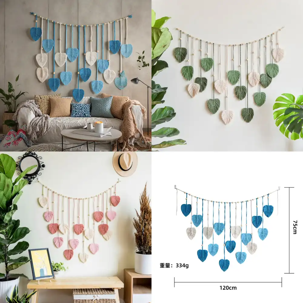 Macrame Wall Hanging - Large Macrame Handmade Fiber Leaf Wall
