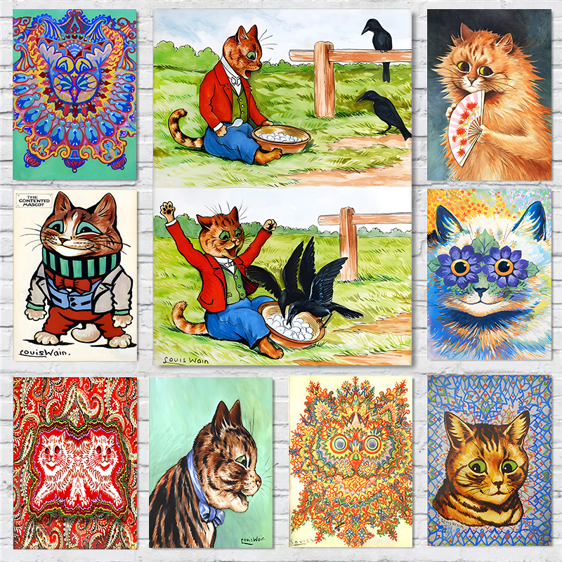 Watercolor Poster Print - Louis Wain Illustration Exhibition Poster Anthropomorphic