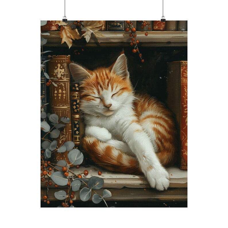 Cute Cat and Book Poster Victo - Watercolor Poster Print ulasan dan harga