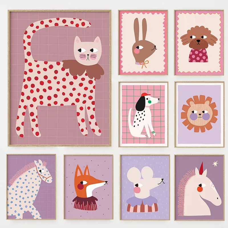 Cartoon Cute Animals Illustrat - Watercolor Poster Print ulasan dan harga