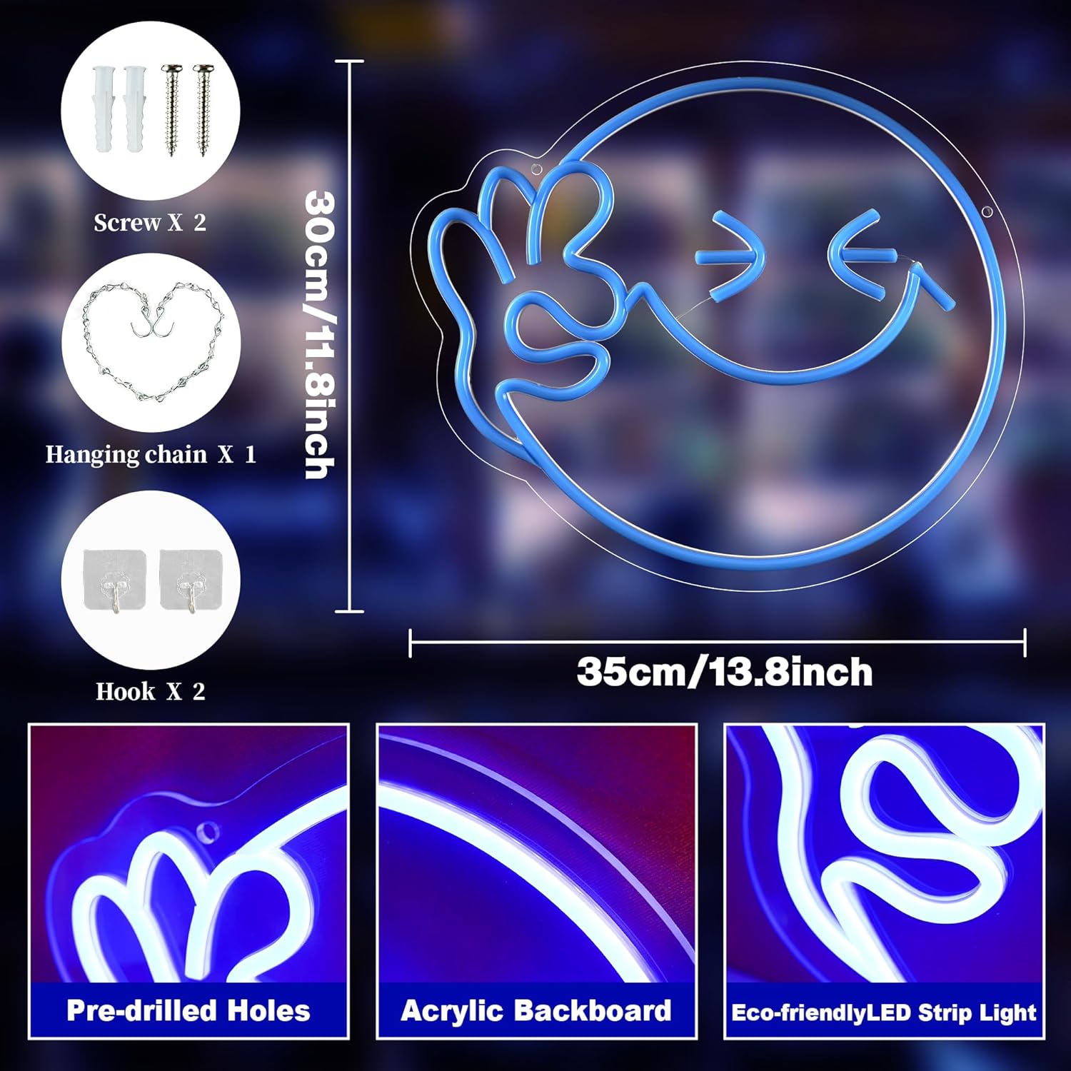 Emoji Smile OK  Neon Sign USB  - Home Decor Emoji ulasan dan harga