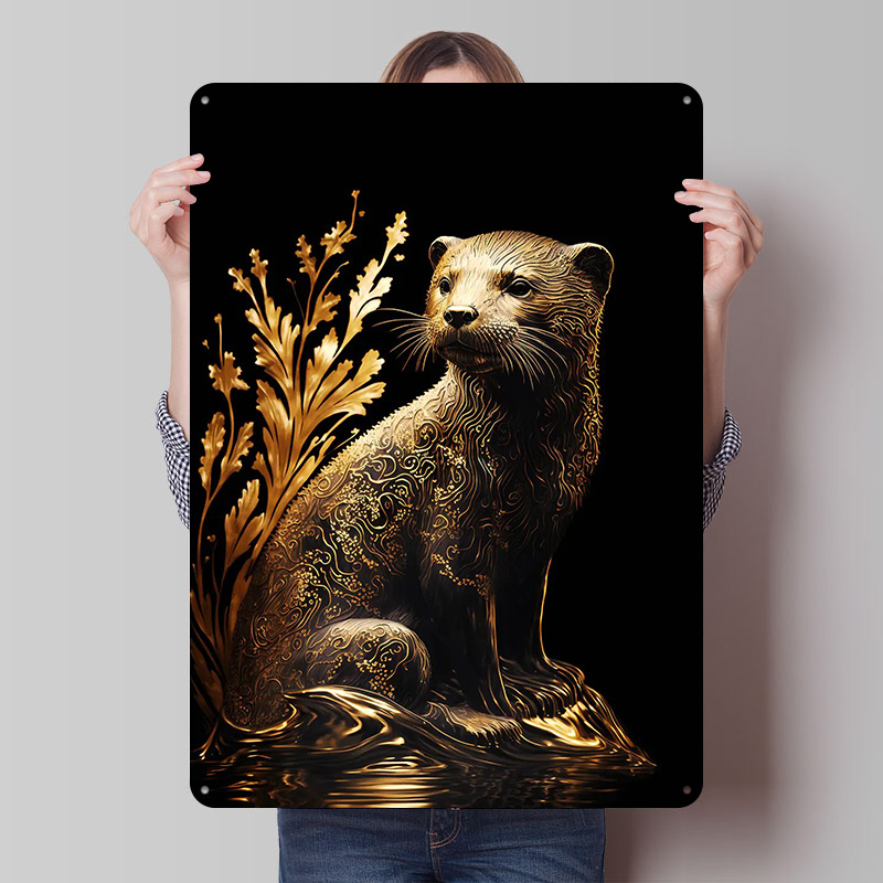 Black and Gold Otter Metal Pos - Home Decor Luxury ulasan dan harga