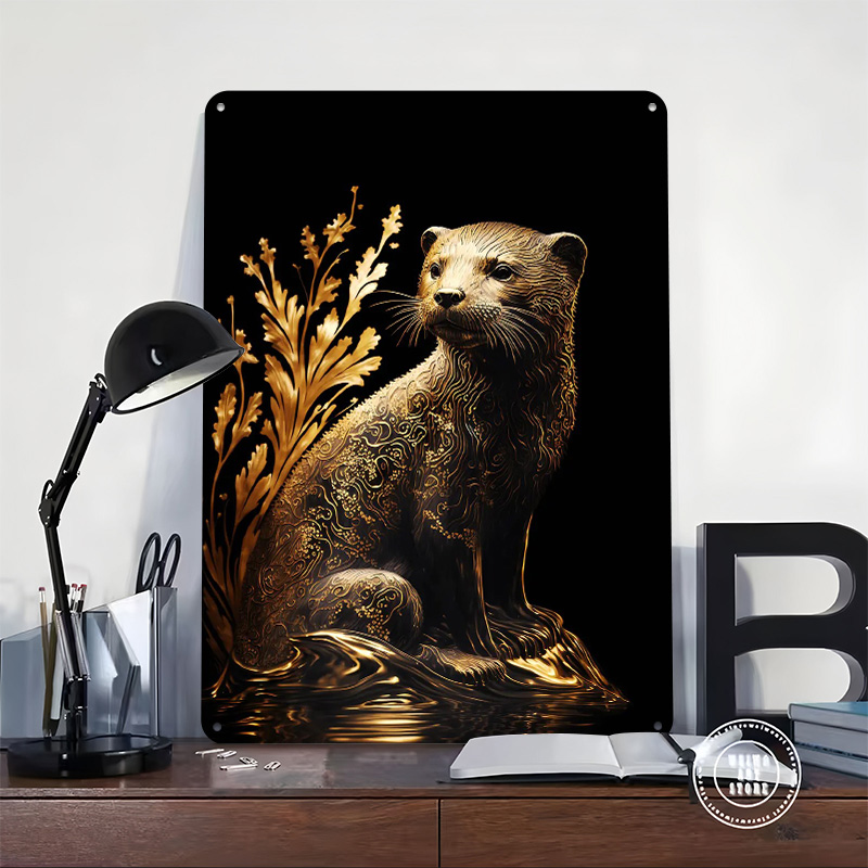 Black and Gold Otter Metal Pos - Home Decor Luxury ulasan dan harga