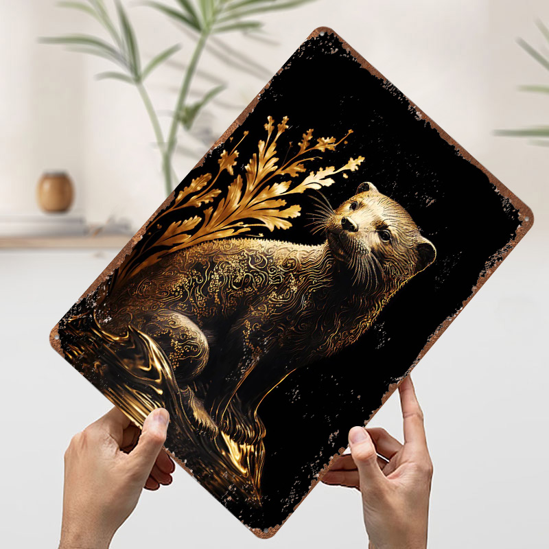 Black and Gold Otter Metal Pos - Home Decor Luxury ulasan dan harga