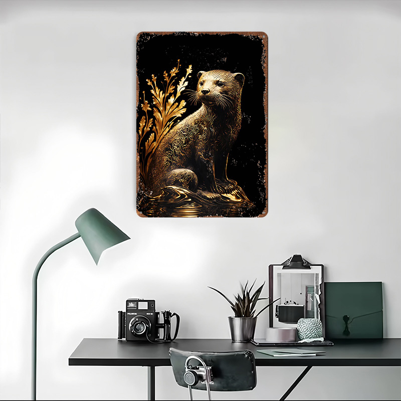 Black and Gold Otter Metal Pos - Home Decor Luxury ulasan dan harga