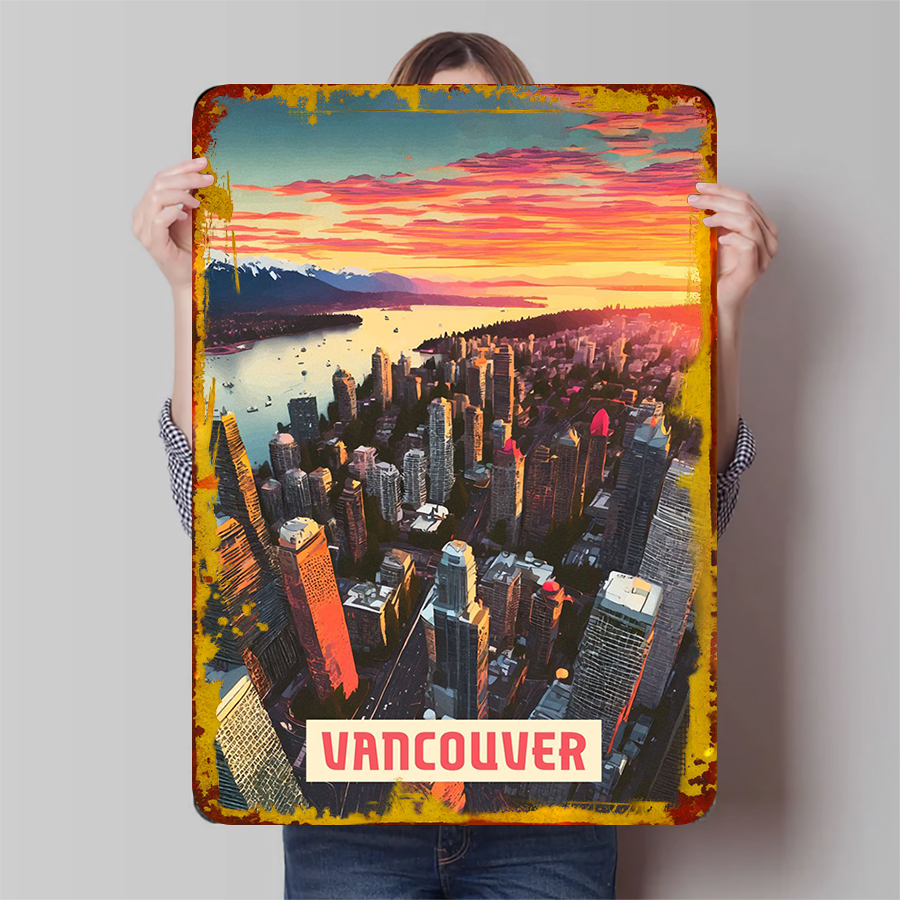 Vancouver Skyline Sunset Metal - Home Decor Vancouver ulasan dan harga