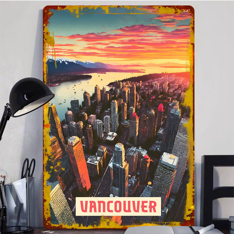 Vancouver Skyline Sunset Metal - Home Decor Vancouver ulasan dan harga