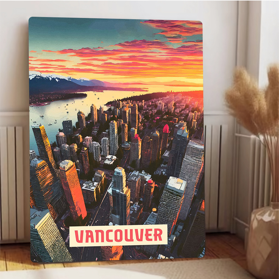 Vancouver Skyline Sunset Metal - Home Decor Vancouver ulasan dan harga