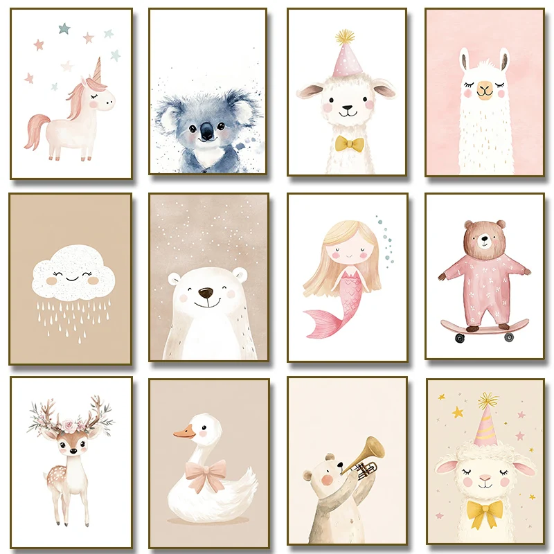 Cute Watercolor Unicorn Mermai - Watercolor Poster Print ulasan dan harga