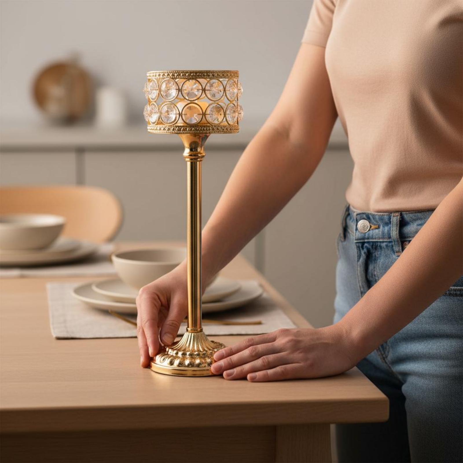 3 Pieces Gold Crystal Candle H - Home Decor Luxury ulasan dan harga