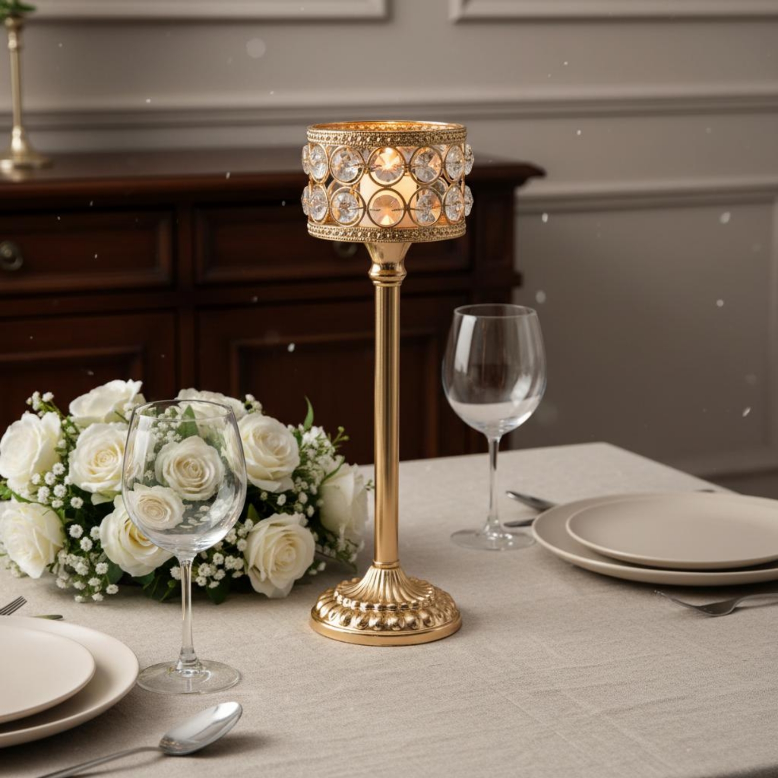 3 Pieces Gold Crystal Candle H - Home Decor Luxury ulasan dan harga