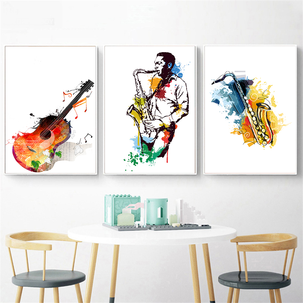 Canvas Watercolor Music Saxoph - Watercolor Poster Print ulasan dan harga