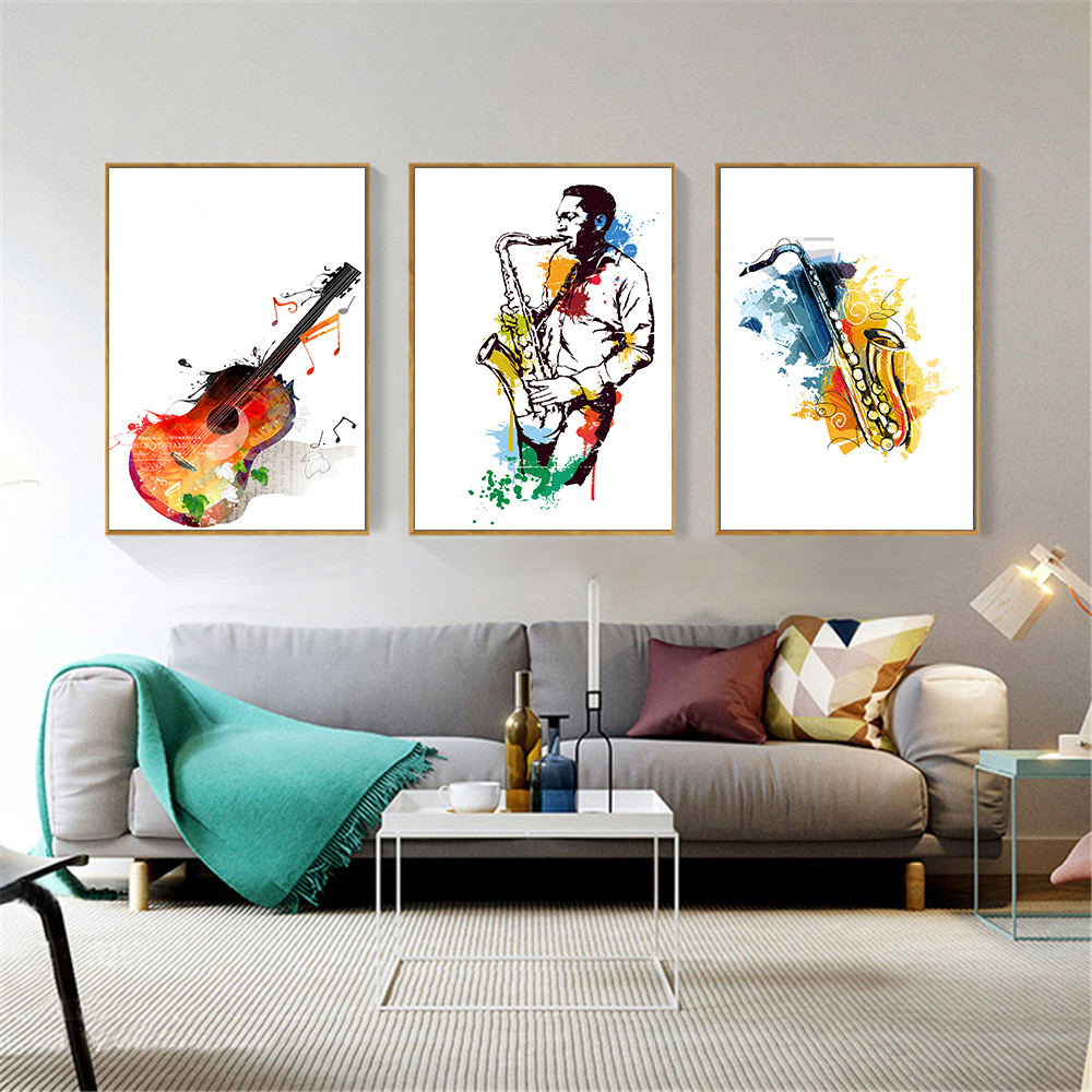 Canvas Watercolor Music Saxoph - Watercolor Poster Print ulasan dan harga