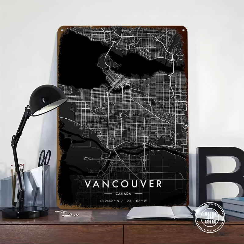 Vancouver City Map Dark Tinpla - Home Decor Vancouver ulasan dan harga