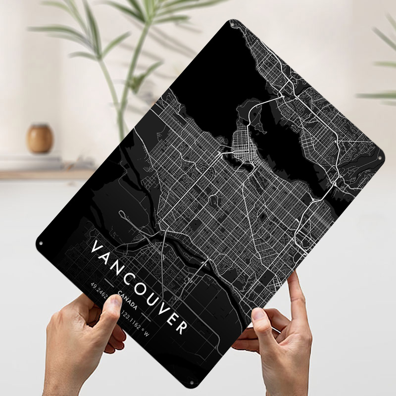 Vancouver City Map Dark Tinpla - Home Decor Vancouver ulasan dan harga