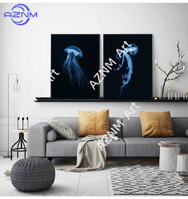Retro Sea Animal Cyanea Jellyf - Watercolor Poster Print ulasan dan harga
