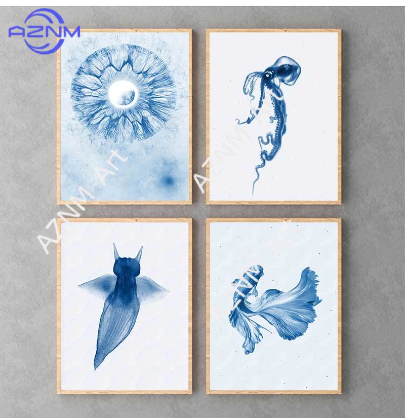 Retro Sea Animal Cyanea Jellyf - Watercolor Poster Print ulasan dan harga