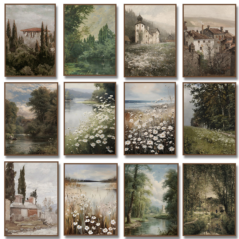 Vintage Countryside Spring Nat - Watercolor Poster Print ulasan dan harga