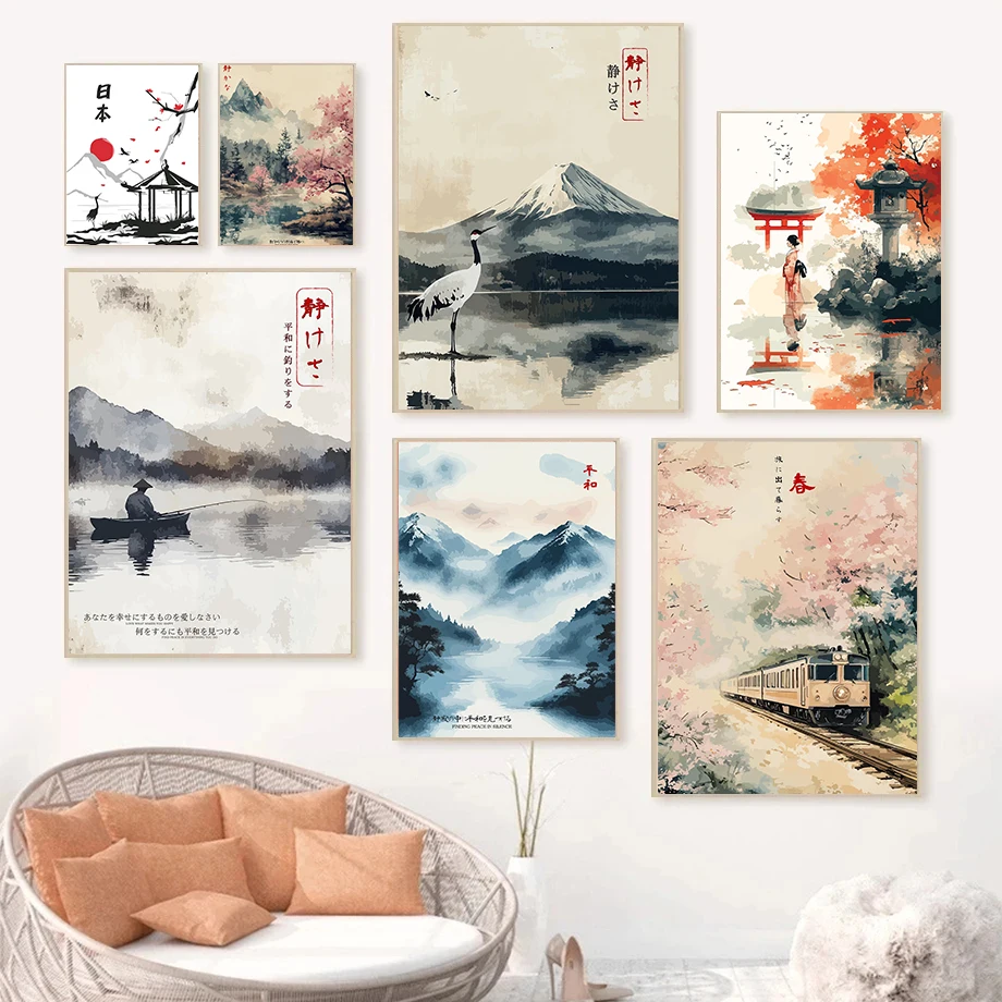 Japanese Vintage Posters Crane - Watercolor Poster Print ulasan dan harga