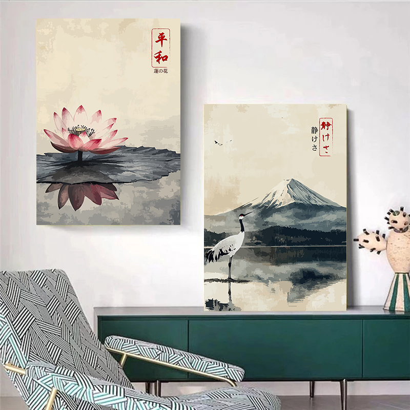 Japanese Vintage Posters Crane - Watercolor Poster Print ulasan dan harga