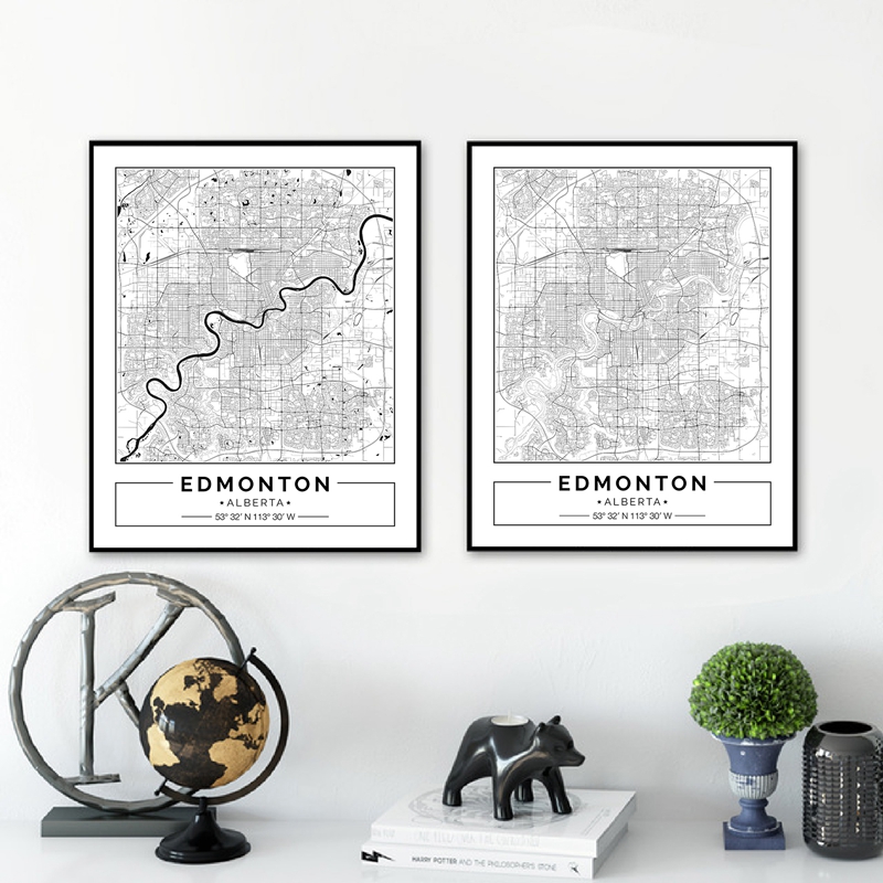 Edmonton Alberta Map Black Whi - Home Decor Canada ulasan dan harga