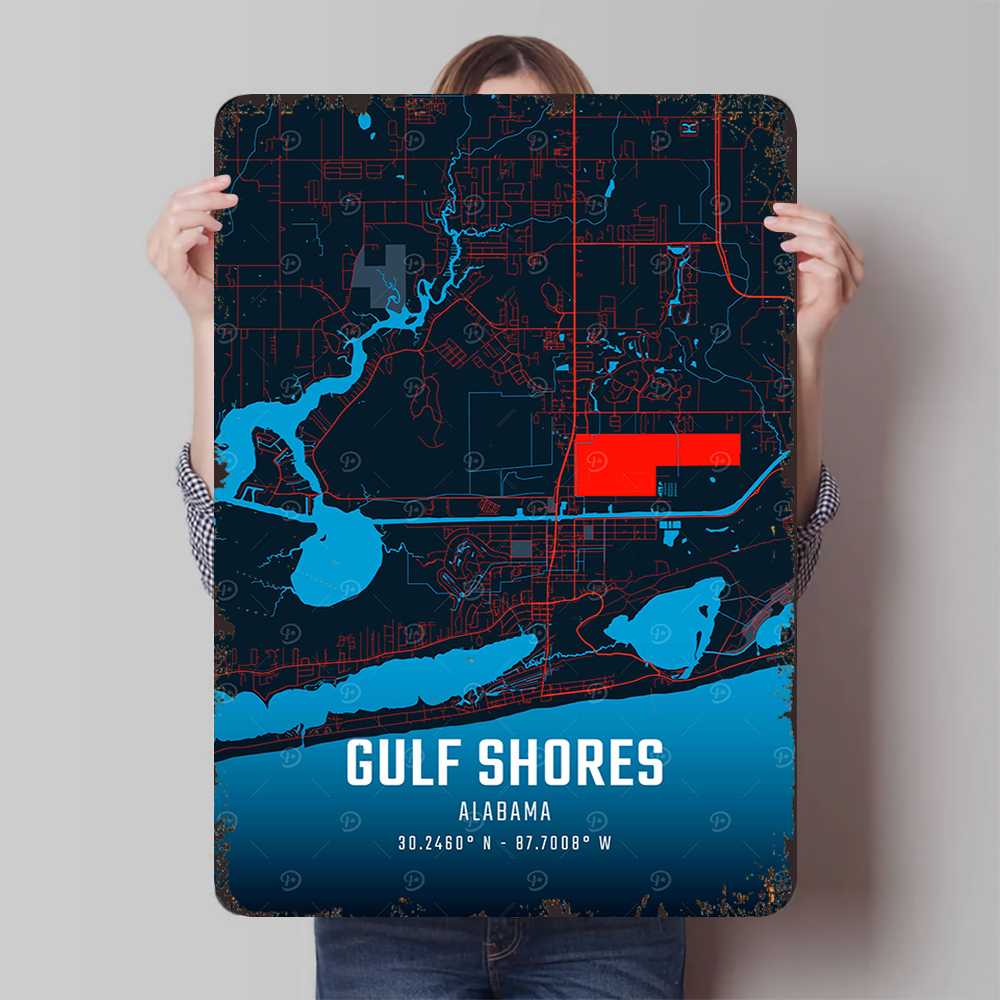 Gulf Shores Alabama Map Metal  - Home Decor Location ulasan dan harga