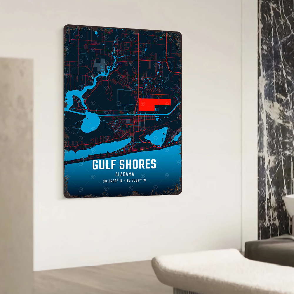 Gulf Shores Alabama Map Metal  - Home Decor Location ulasan dan harga